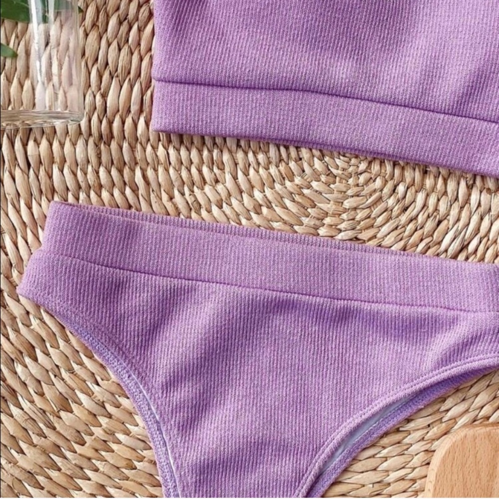Purple Ribbed One Shoulder Bikini Set - Picture 3 of 3